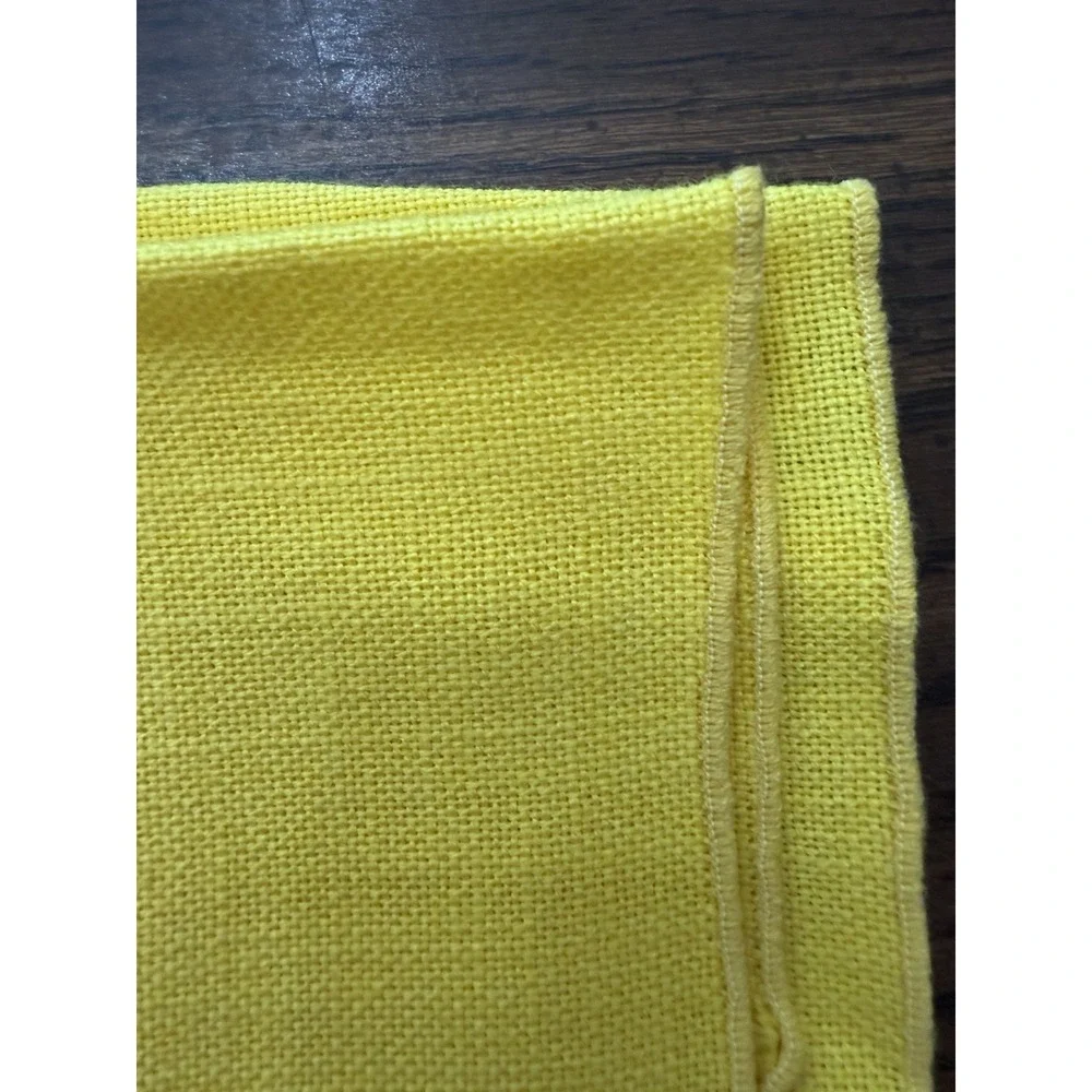 Vintage Set 4 Bright Yellow Linen Napkins Chartreuse Retro Tablescape 19x19